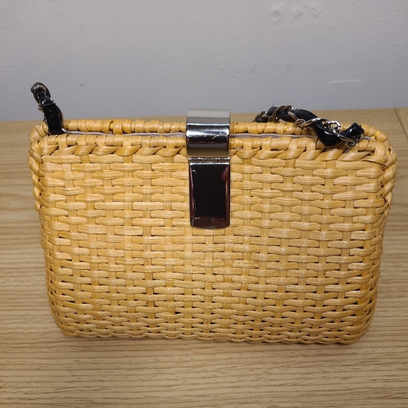 Ann Taylor Woven Wicker Clutch Handbag Natural Black - Picture 3 of 9